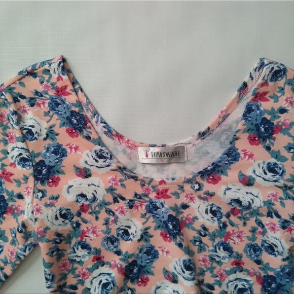 Tomsware Pink and Blue Floral Print Mini Length Fit & Flare Dress Juniors Medium - Picture 6 of 12